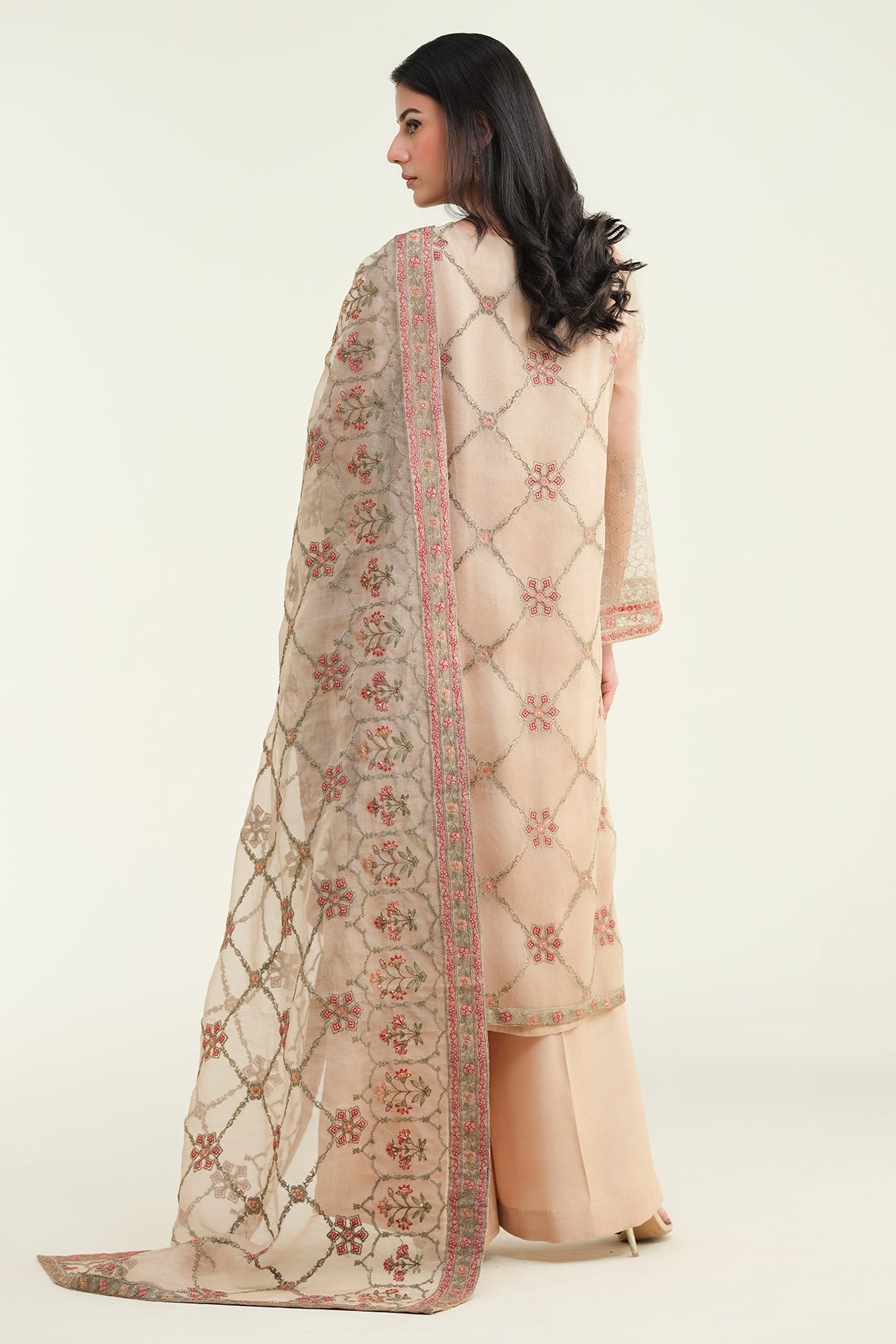 3 Piece - Unstitched - Embroidered & Embellished Pure Organza Suit - E1428-1