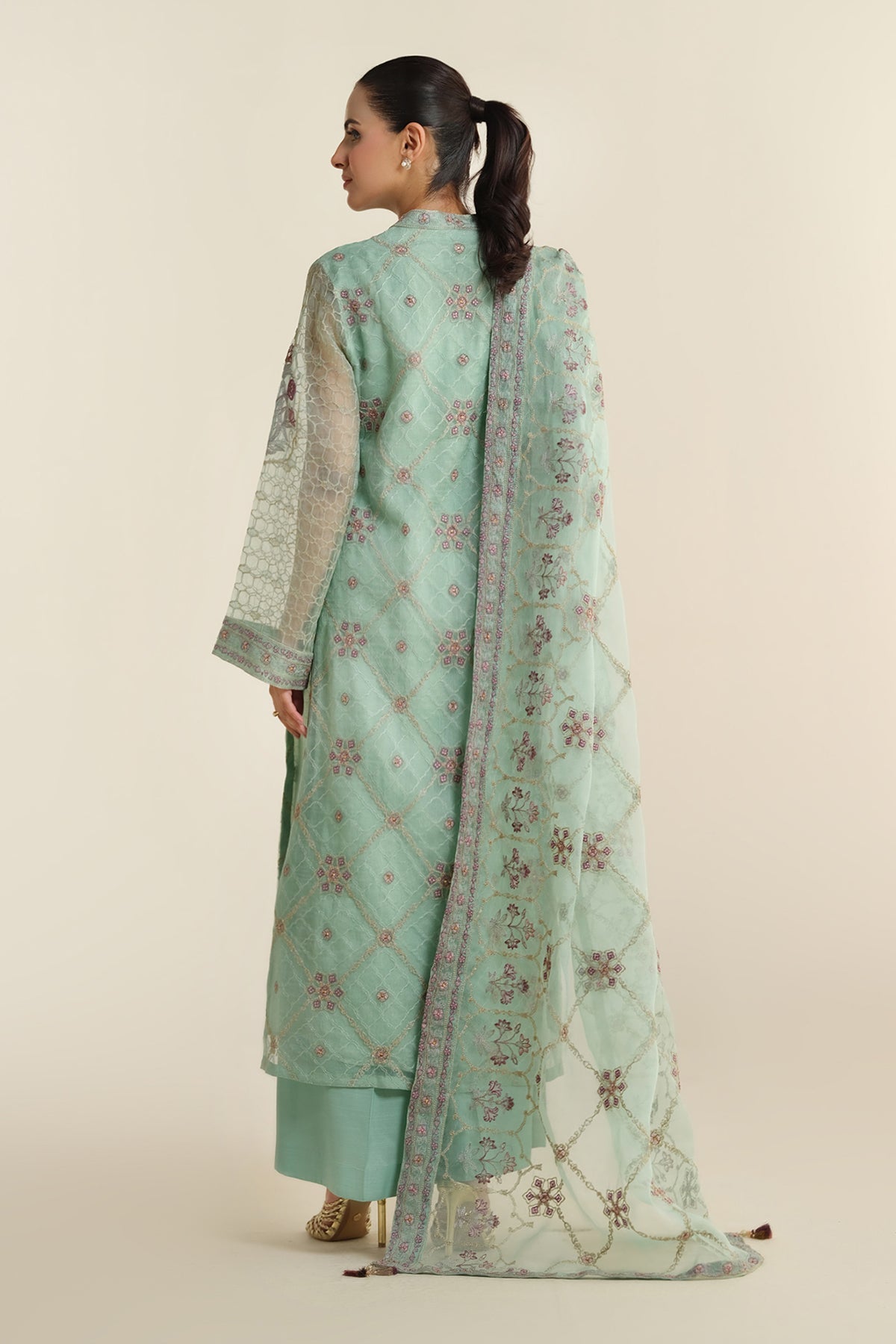 3 Piece - Unstitched - Embellished Pure Organza Suit - E1428-2