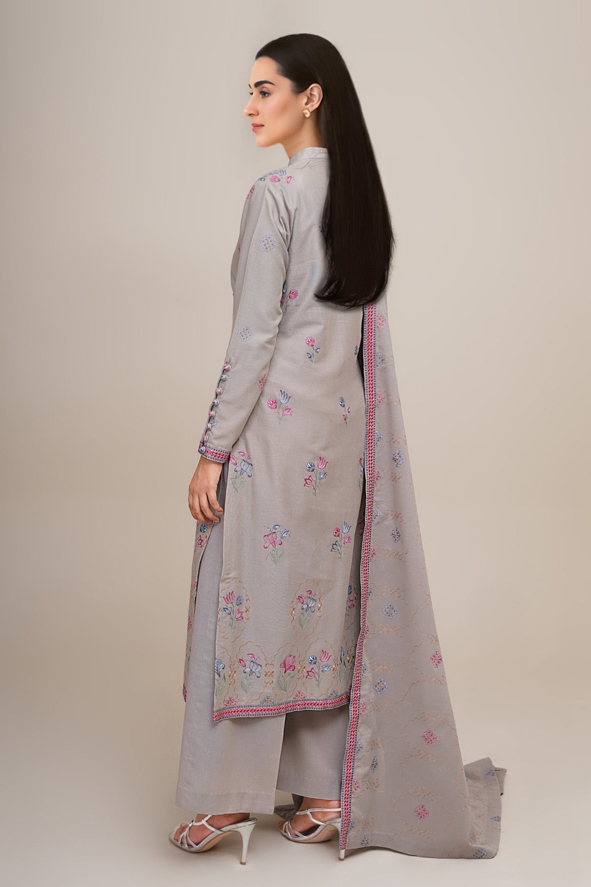 3 Piece - Unstitched - Embroidered Khaddar Suit - E1761