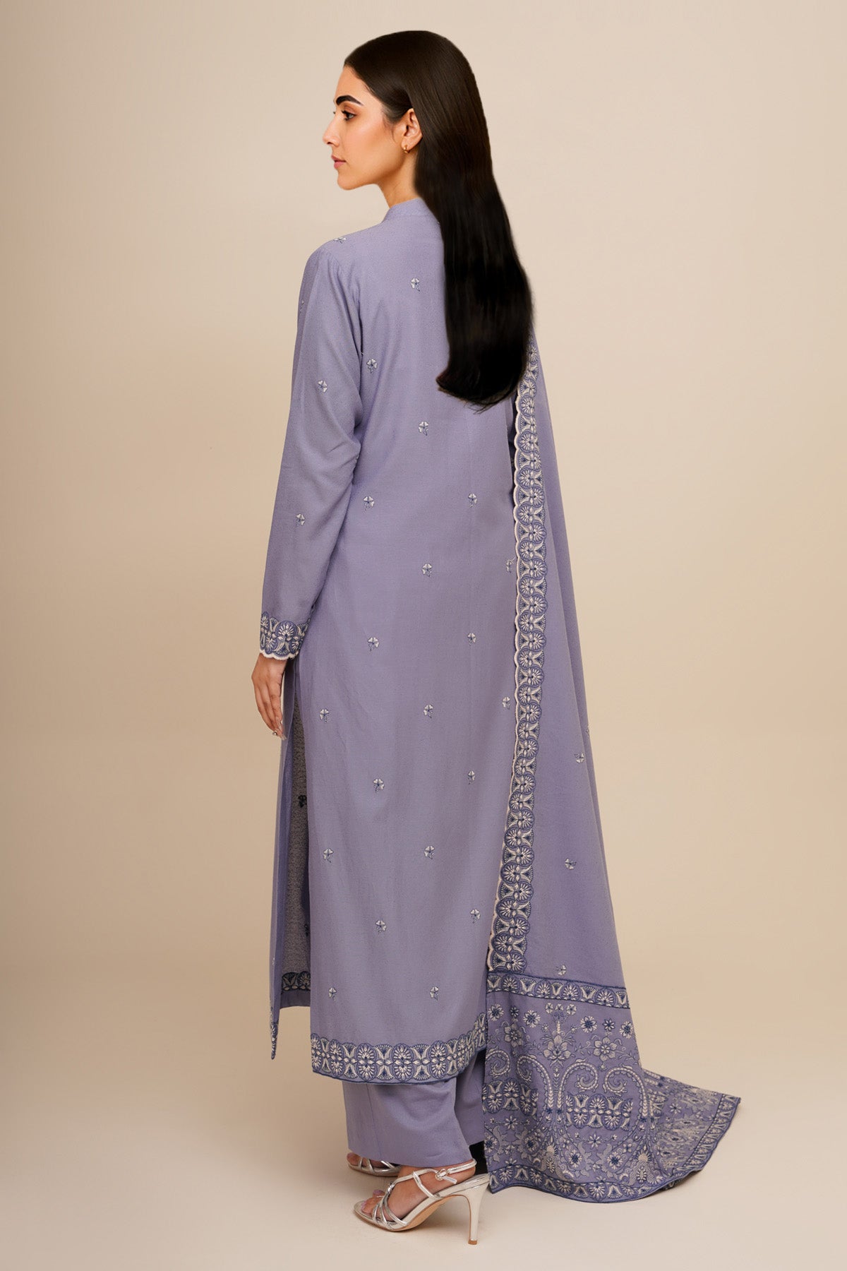 3 Piece - Unstitched - Embroidered Viscose Karandi Suit - E1777