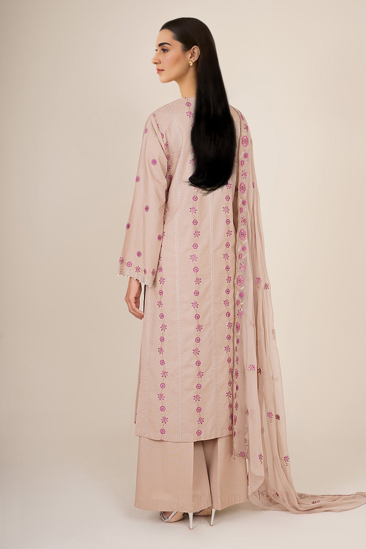3 Piece - Unstitched - Embroidered Viscose Karandi Suit - E1806