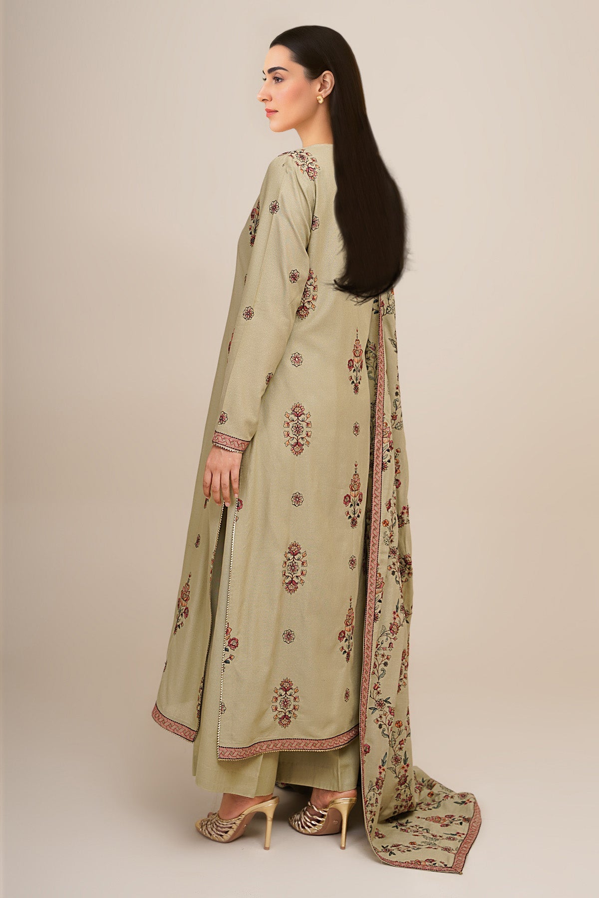 3 Piece - Unstitched - Embroidered Viscose Karandi Suit - E1821