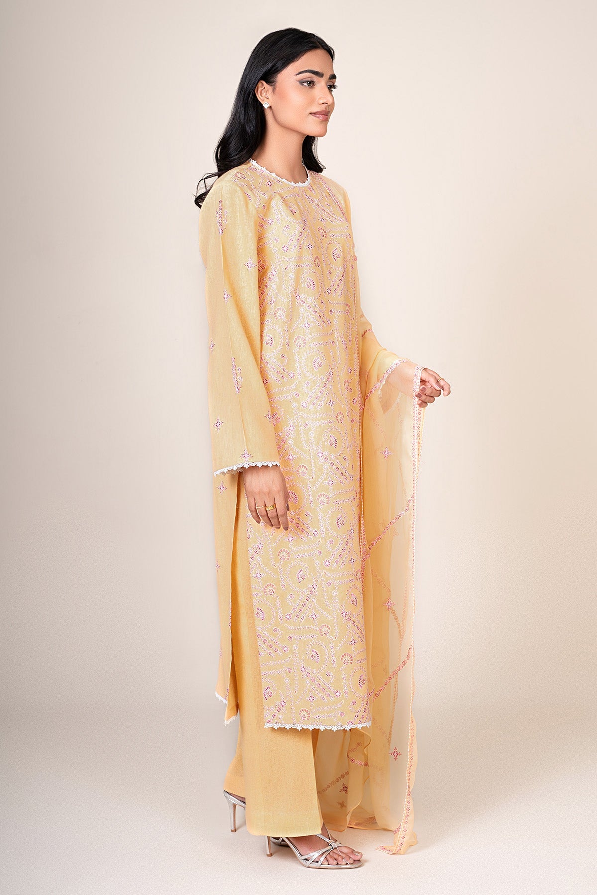 3 Piece - Unstitched - Embroidered Cotton Karandi Suit - E1851