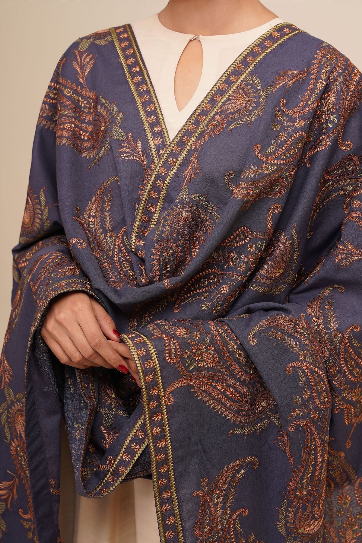 Embroidered Viscose Karandi Shawl - E1799