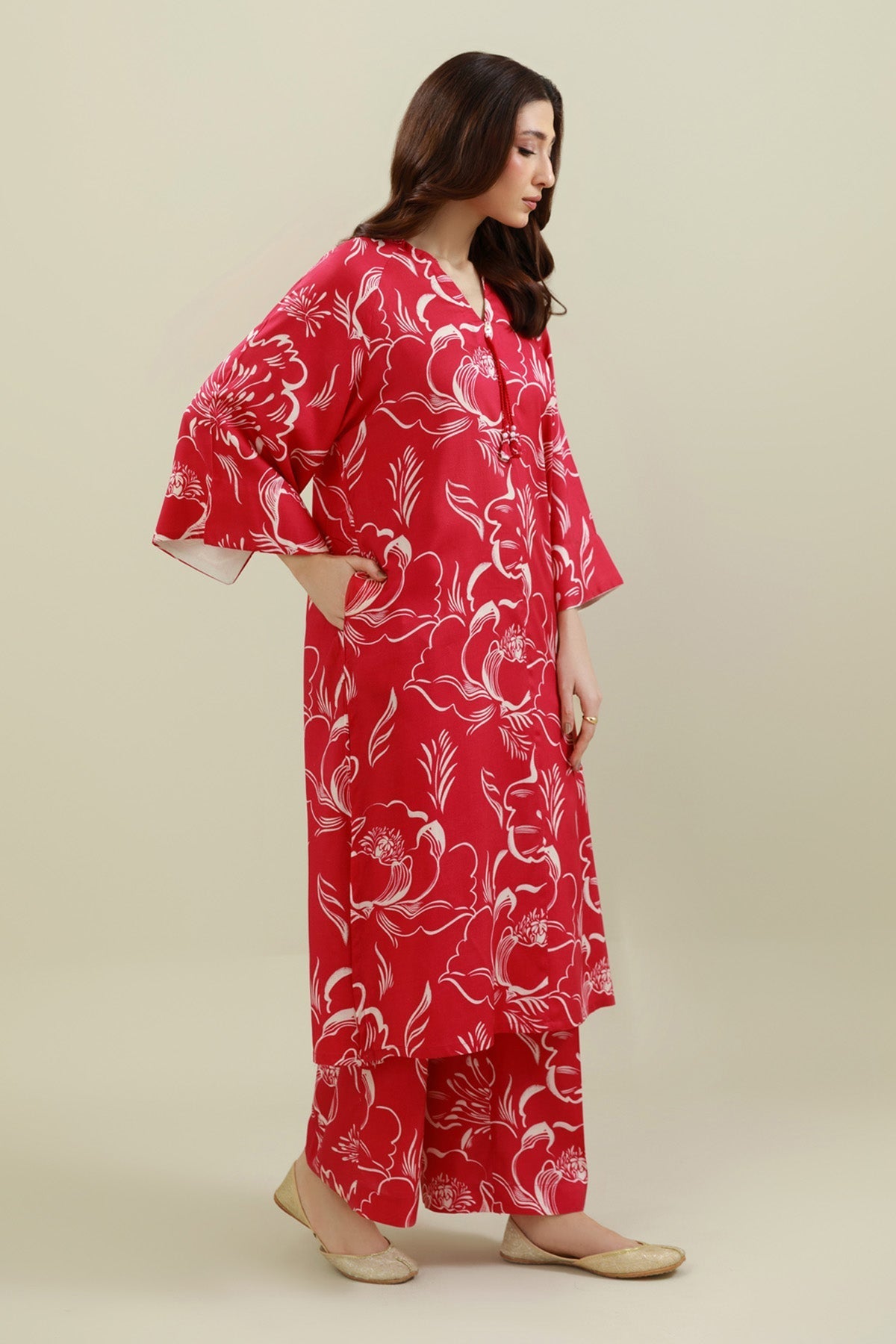 2 Piece - Stitched - Printed & Embellished Linen Suit - KPW25-P3795