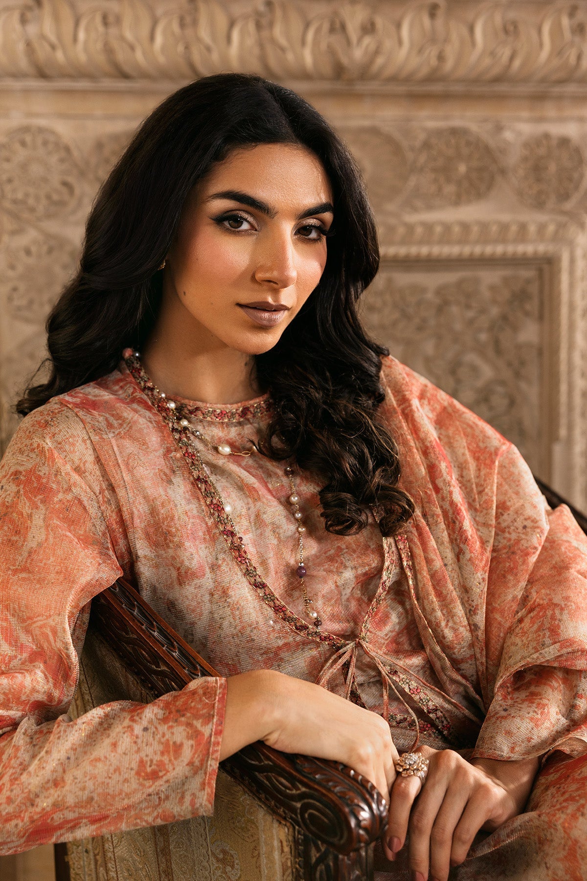 4 Piece - Stitched - Printed & Embroidered Shimmer Net Suit - MCP1714