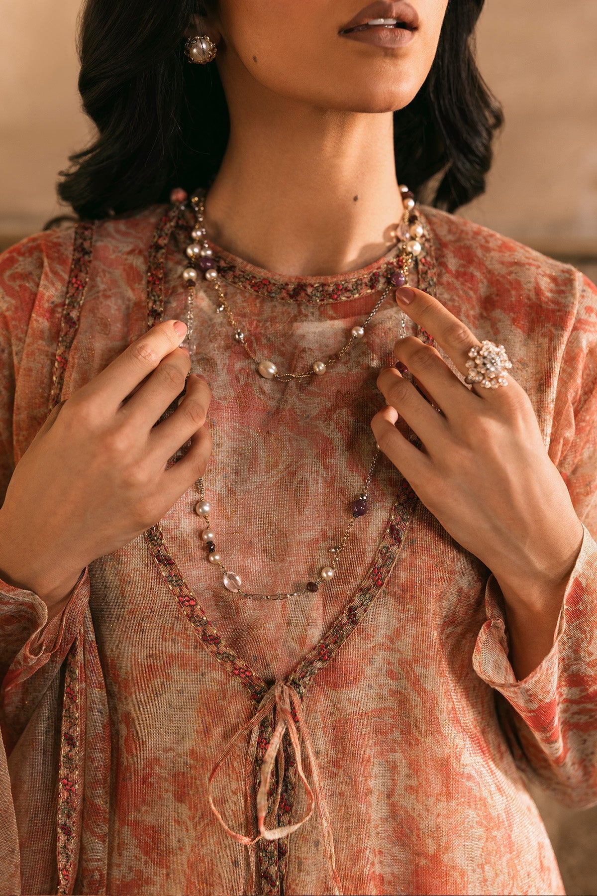 4 Piece - Stitched - Printed & Embroidered Shimmer Net Suit - MCP1714