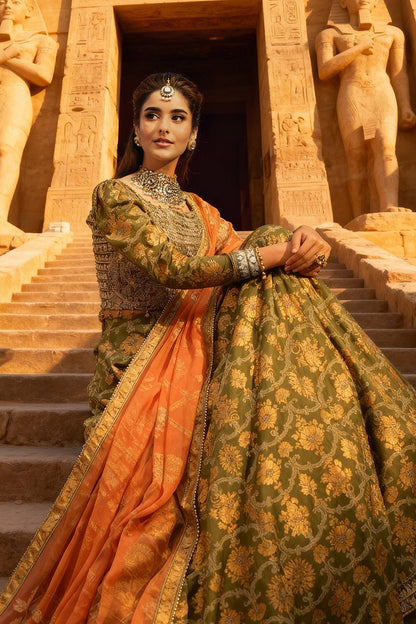 3 Piece - Unstitched - Printed & Embroidered Raw Silk Suit - E1785