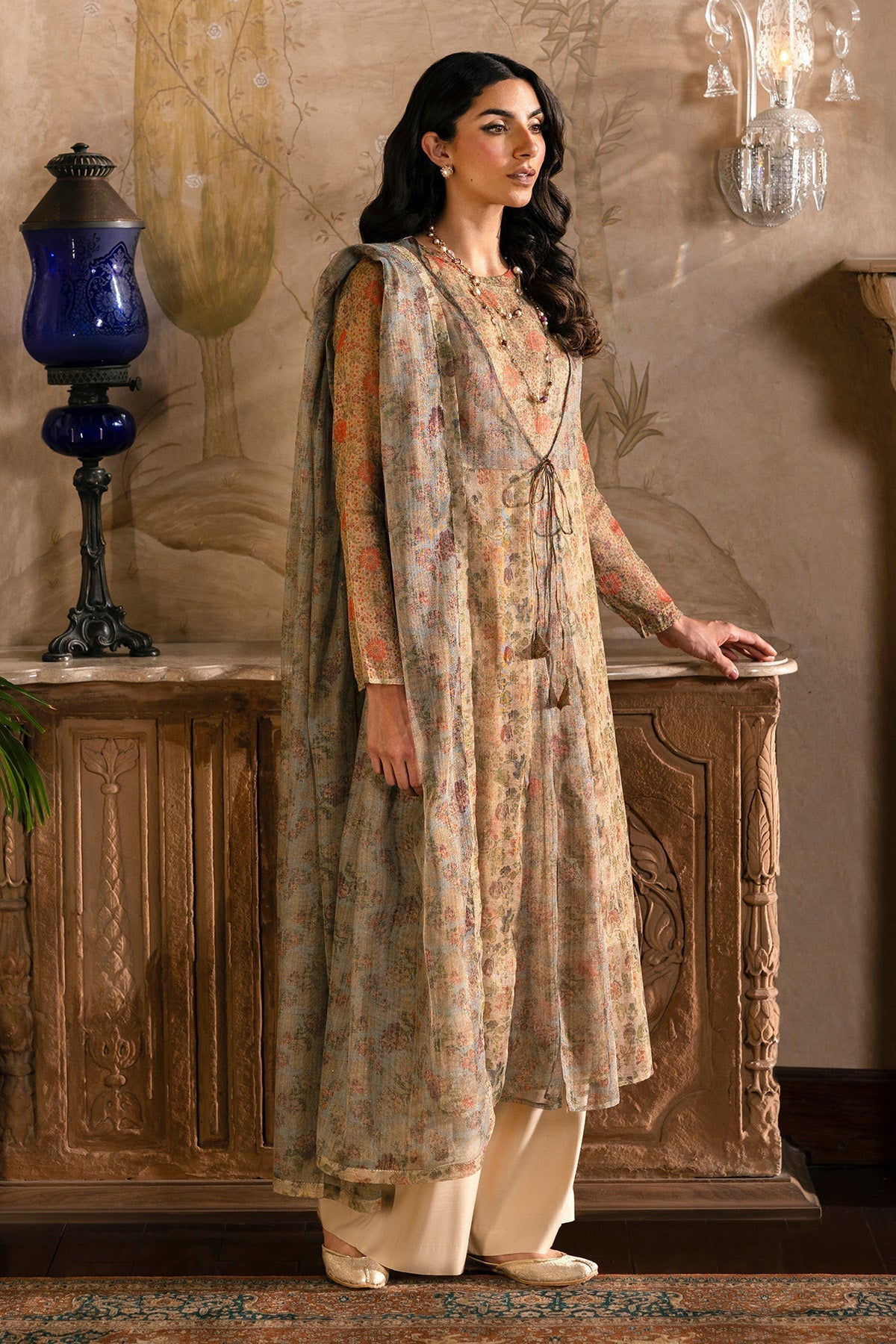 4 Piece - Stitched - Printed Shimmer Net Suit - MCP1716