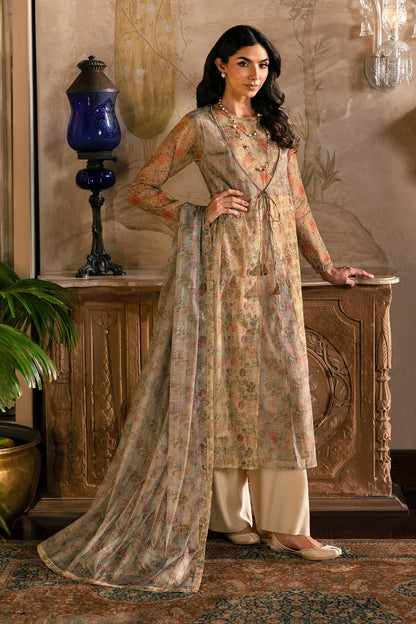 4 Piece - Stitched - Printed Shimmer Net Suit - MCP1716