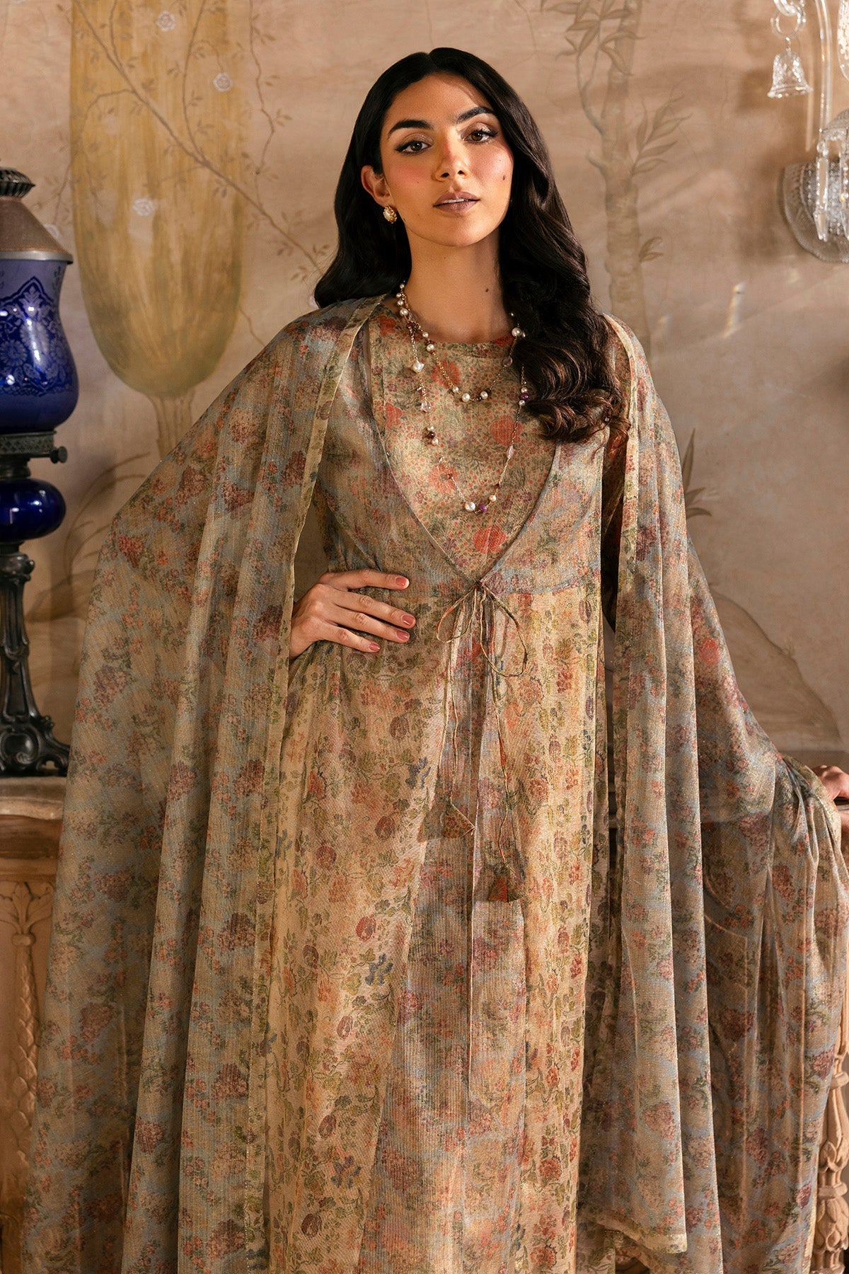 4 Piece - Stitched - Printed Shimmer Net Suit - MCP1716