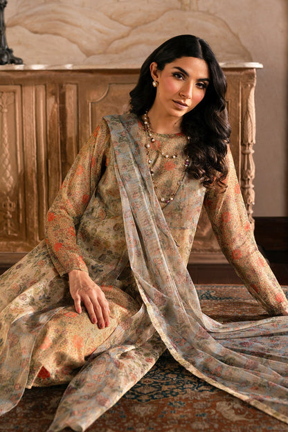 4 Piece - Stitched - Printed Shimmer Net Suit - MCP1716