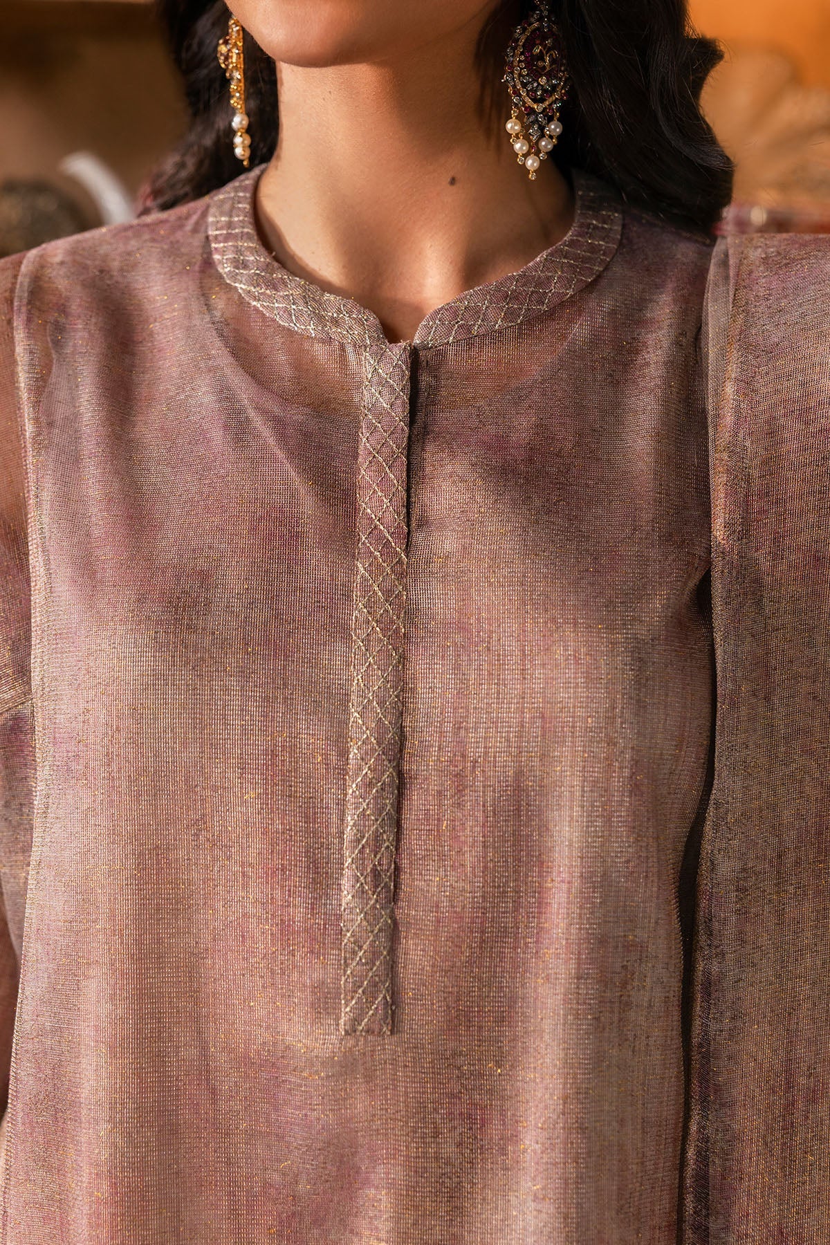 4 Piece - Stitched - Printed Shimmer Net Suit - MCP1719