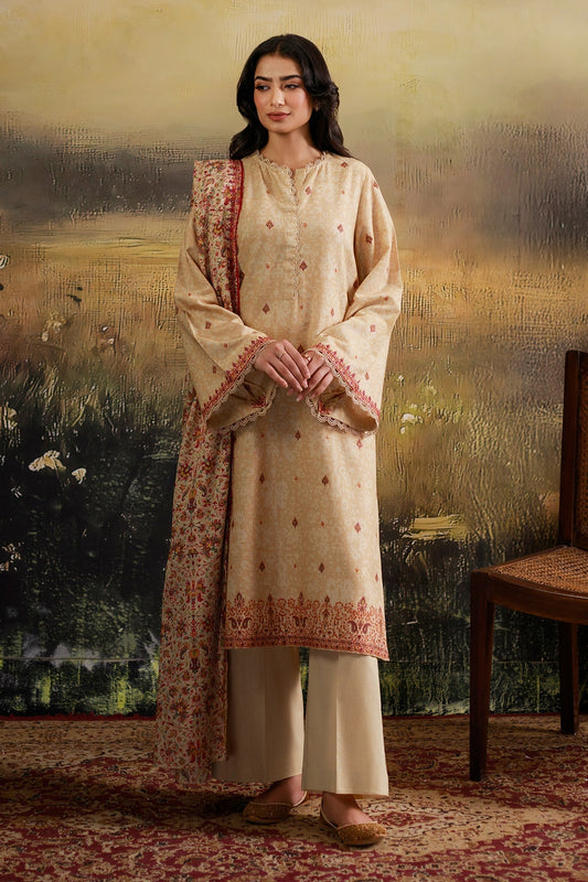 3 Piece - Unstitched - Printed & Embroidered Khaddar Suit - C6397
