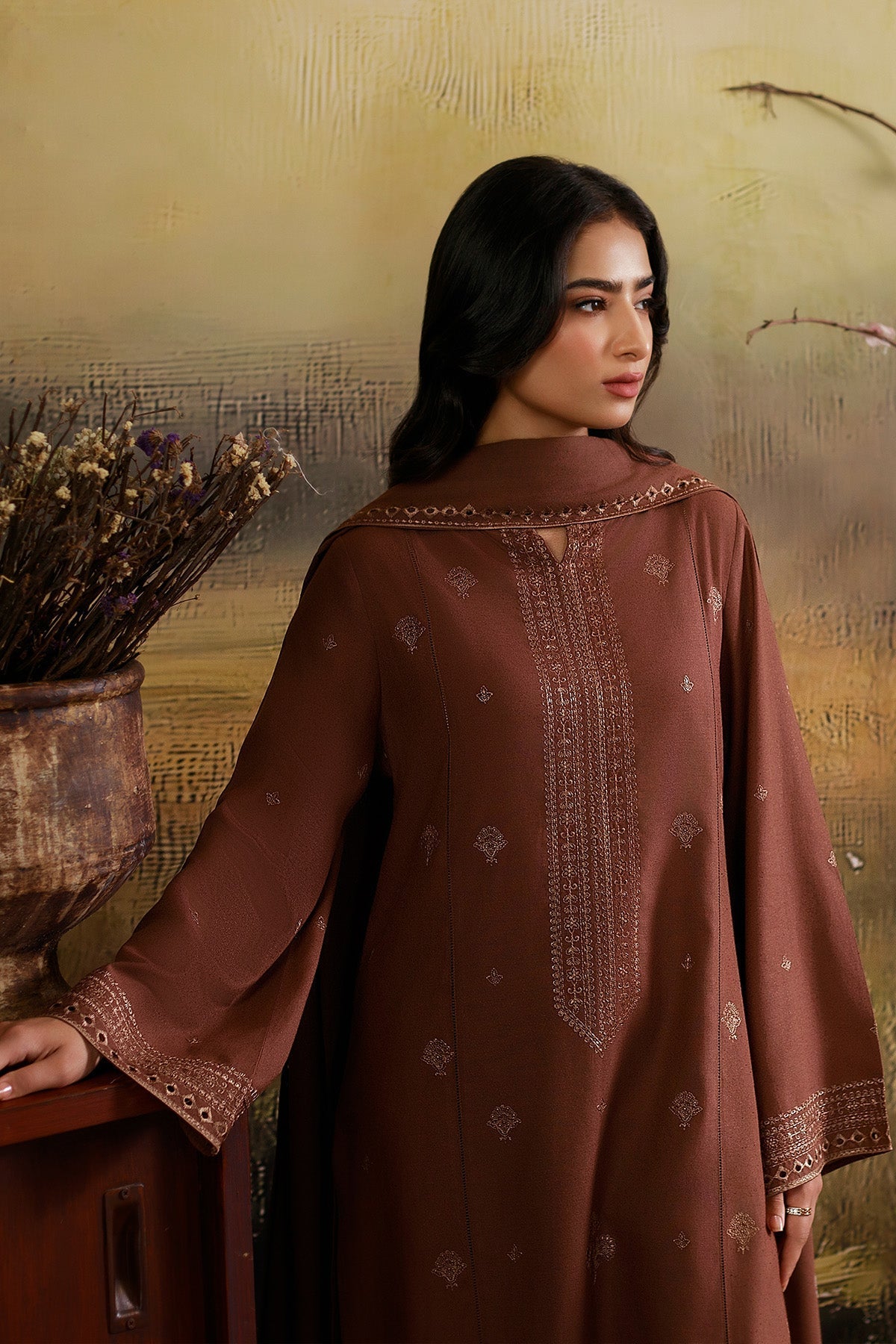 3 Piece - Unstitched - Embroidered Viscose Karandi Suit - C6378
