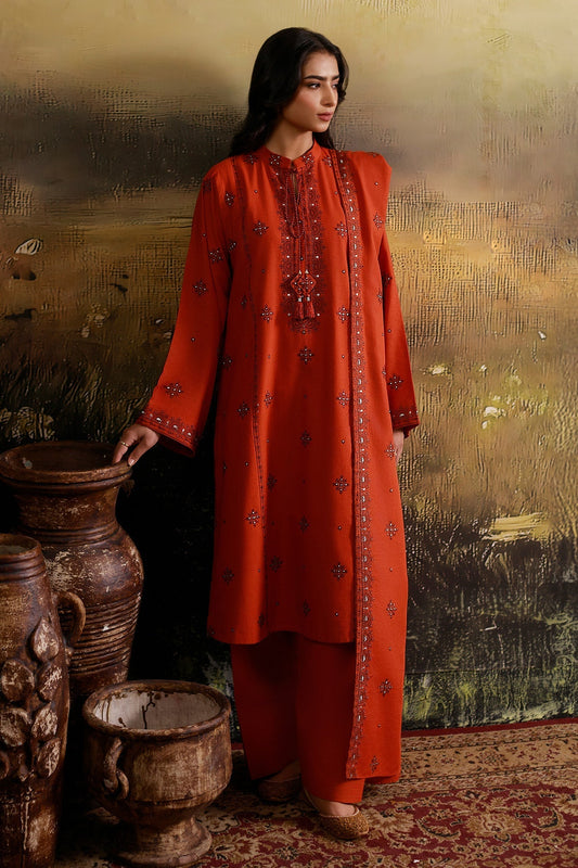 3 Piece - Unstitched - Embroidered Slub Khaddar Suit - C6407