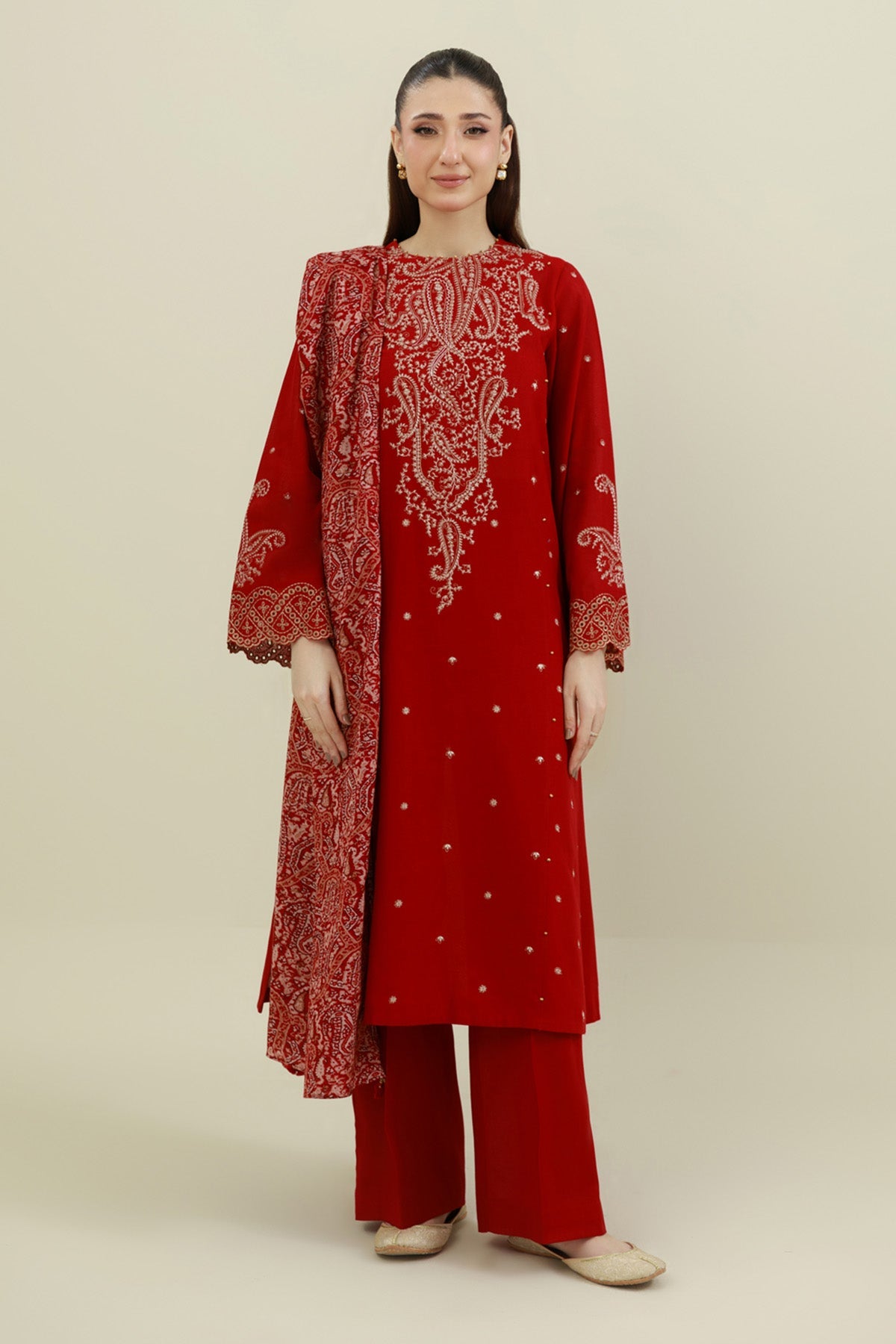 3 Piece - Unstitched - Embroidered Khaddar Suit - C6046-2