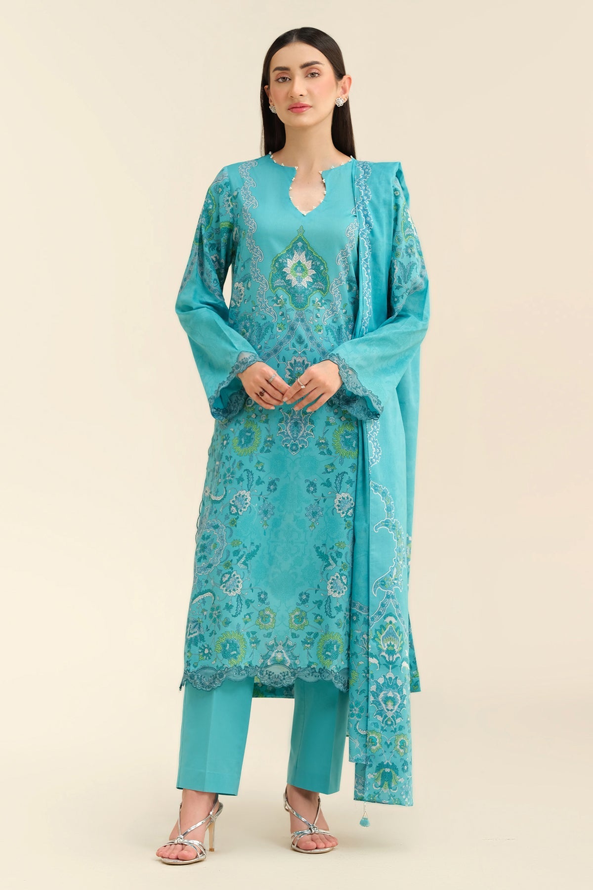 3 Piece - Unstitched - Printed & Embroidered Suit - C6276