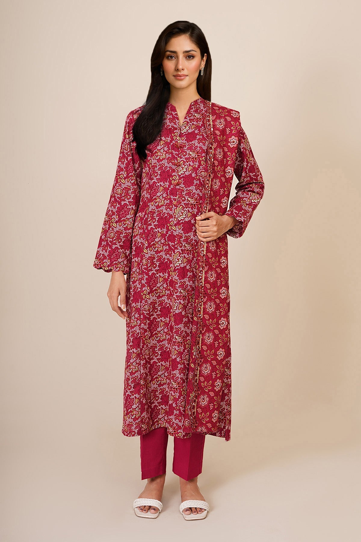3 Piece - Unstitched - Printed & Embroidered Khaddar Suit - C6344