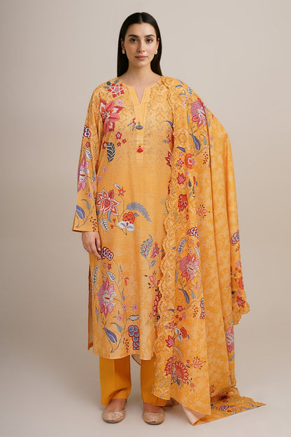 3 Piece - Unstitched - Printed & Embroidered Khaddar Suit - C6348