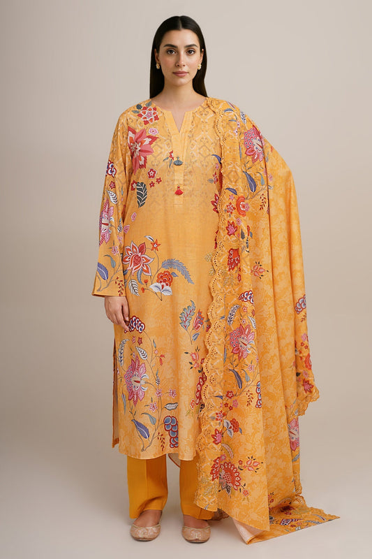 3 Piece - Unstitched - Printed & Embroidered Khaddar Suit - C6348