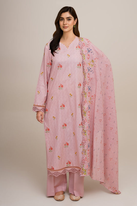 3 Piece - Unstitched - Printed & Embroidered Khaddar Suit - C6364