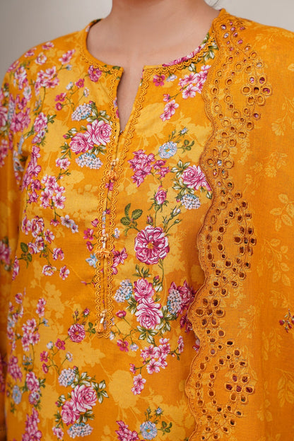 3 Piece - Unstitched - Printed & Embroidered Khaddar Suit - C6368