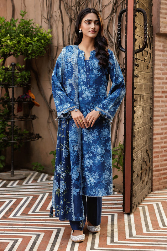 3 Piece - Unstitched - Printed & Embroidered Slub Khaddar Suit - C6401