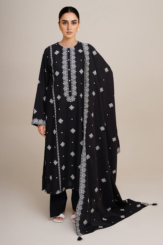 3 Piece - Unstitched - Embroidered Slub Khaddar Suit - C6406