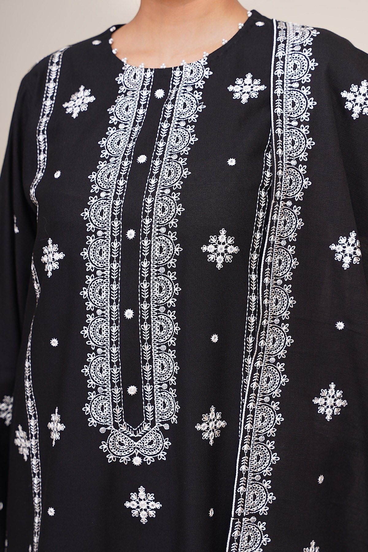 3 Piece - Unstitched - Embroidered Slub Khaddar Suit - C6406