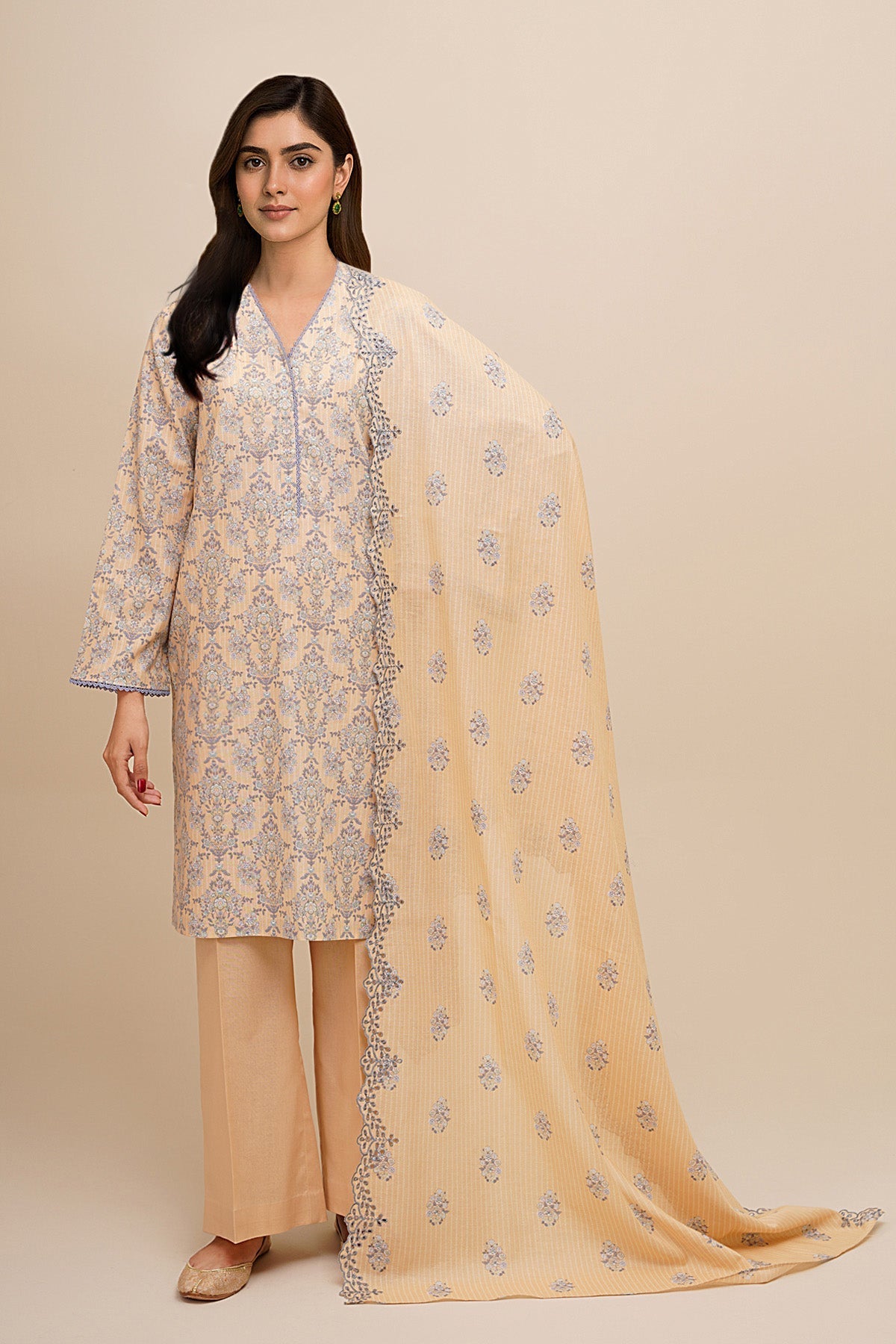 3 Piece - Unstitched - Printed & Embroidered Khaddar Suit - C6426