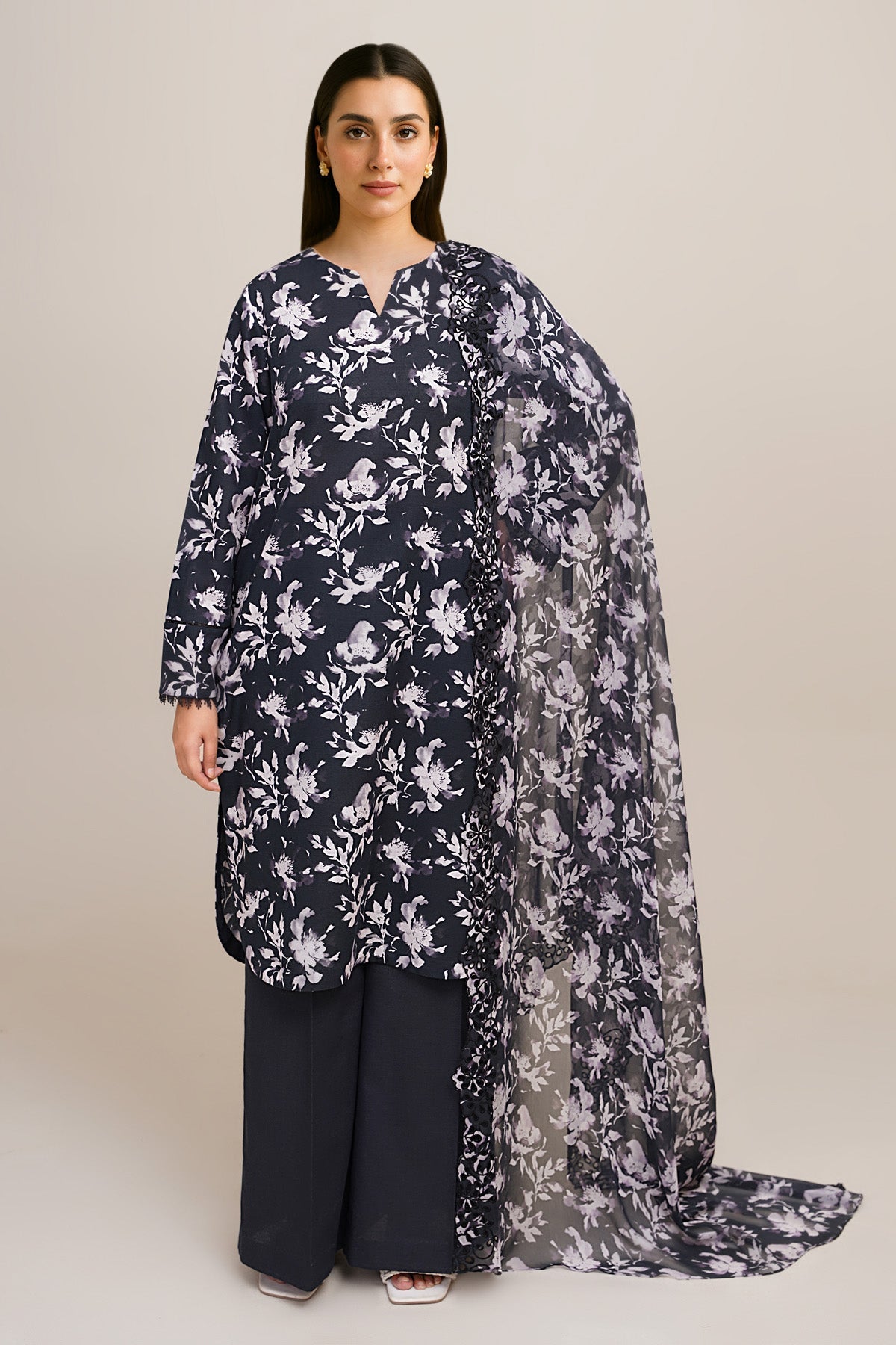 3 Piece - Unstitched - Printed & Embroidered Slub Khaddar Suit - C6428