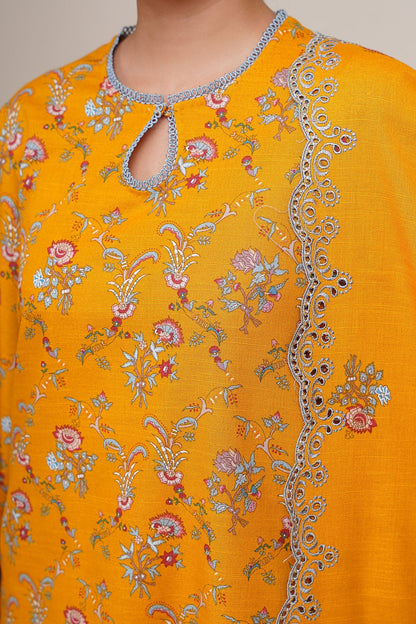 3 Piece - Unstitched - Printed & Embroidered Slub Khaddar Suit - C6441