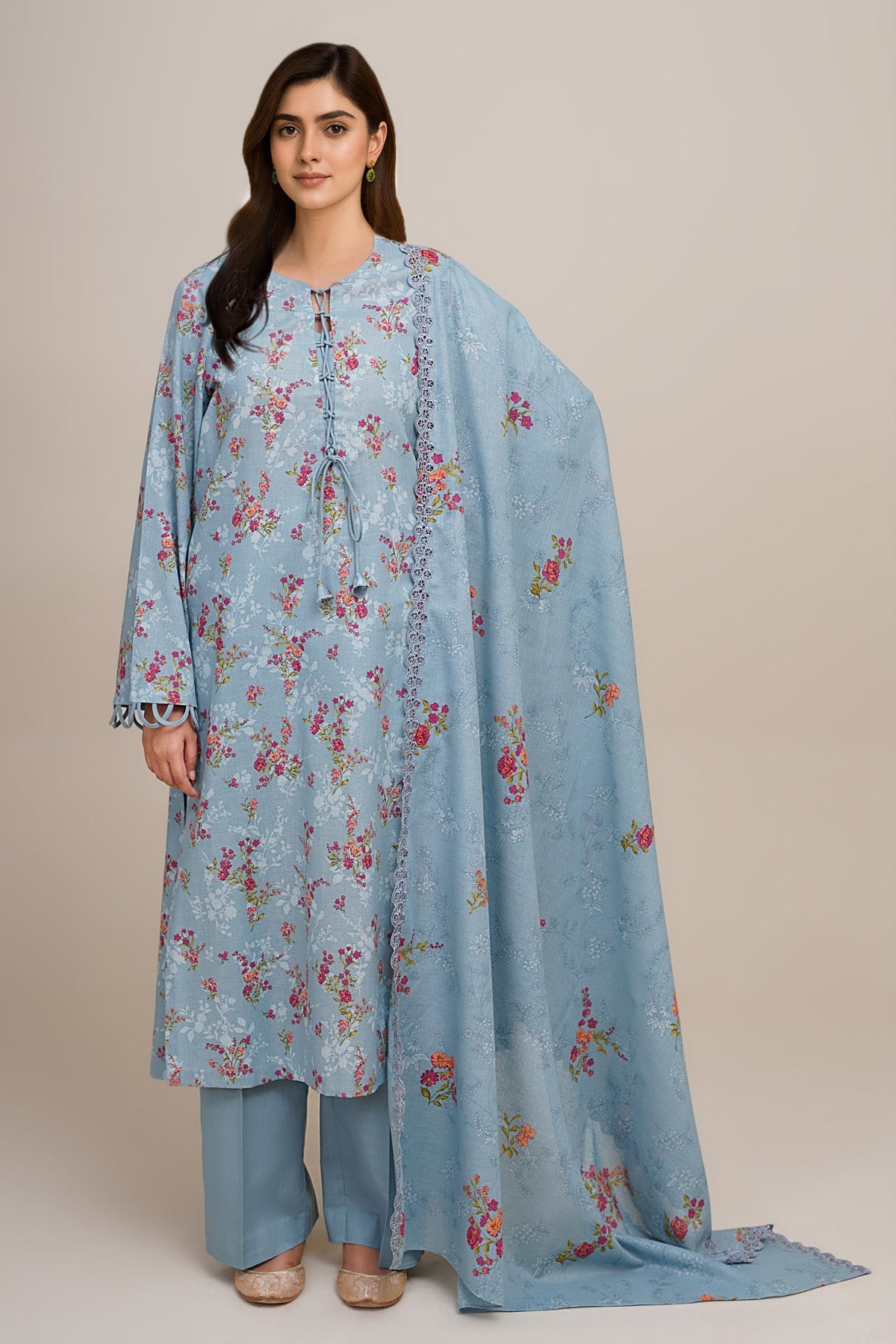 3 Piece - Unstitched - Printed & Embroidered Khaddar Suit - C6442