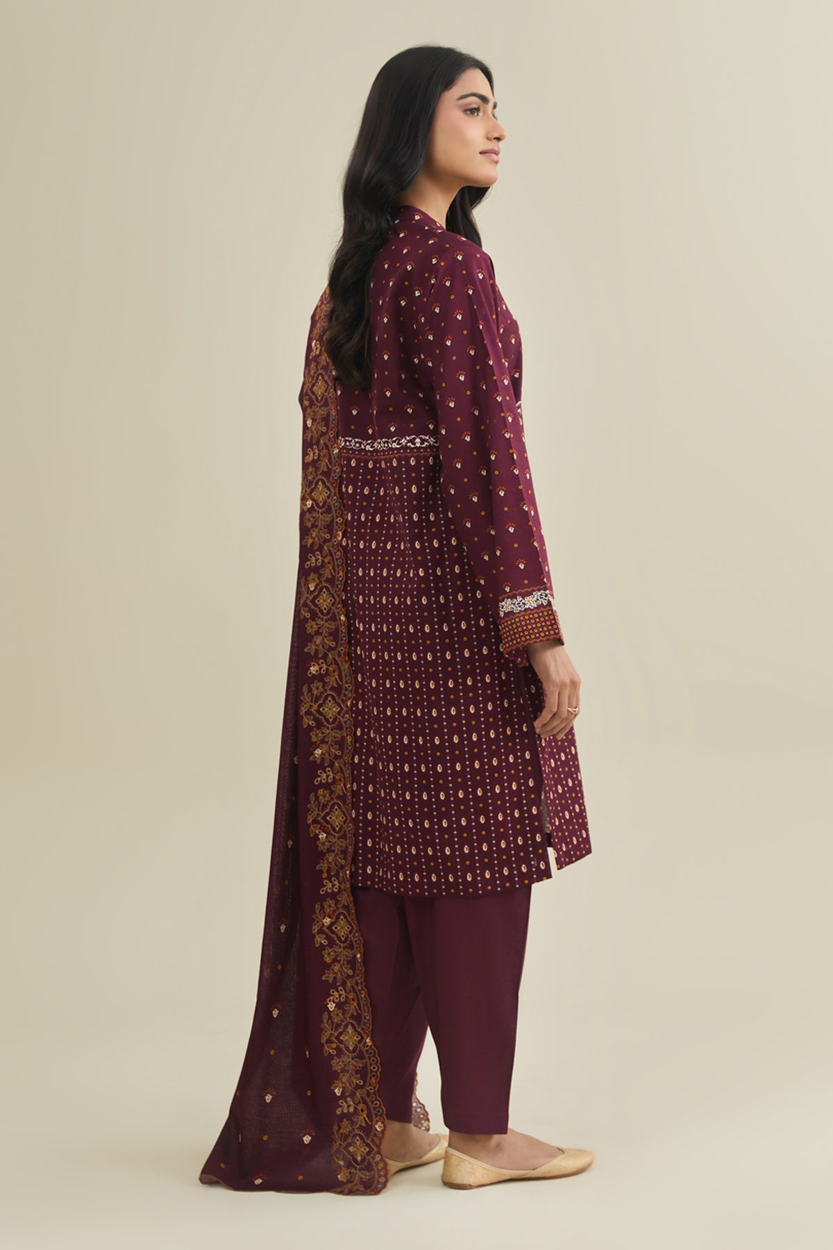 3 Piece - Unstitched - Printed & Embroidered Khaddar Suit - C6456