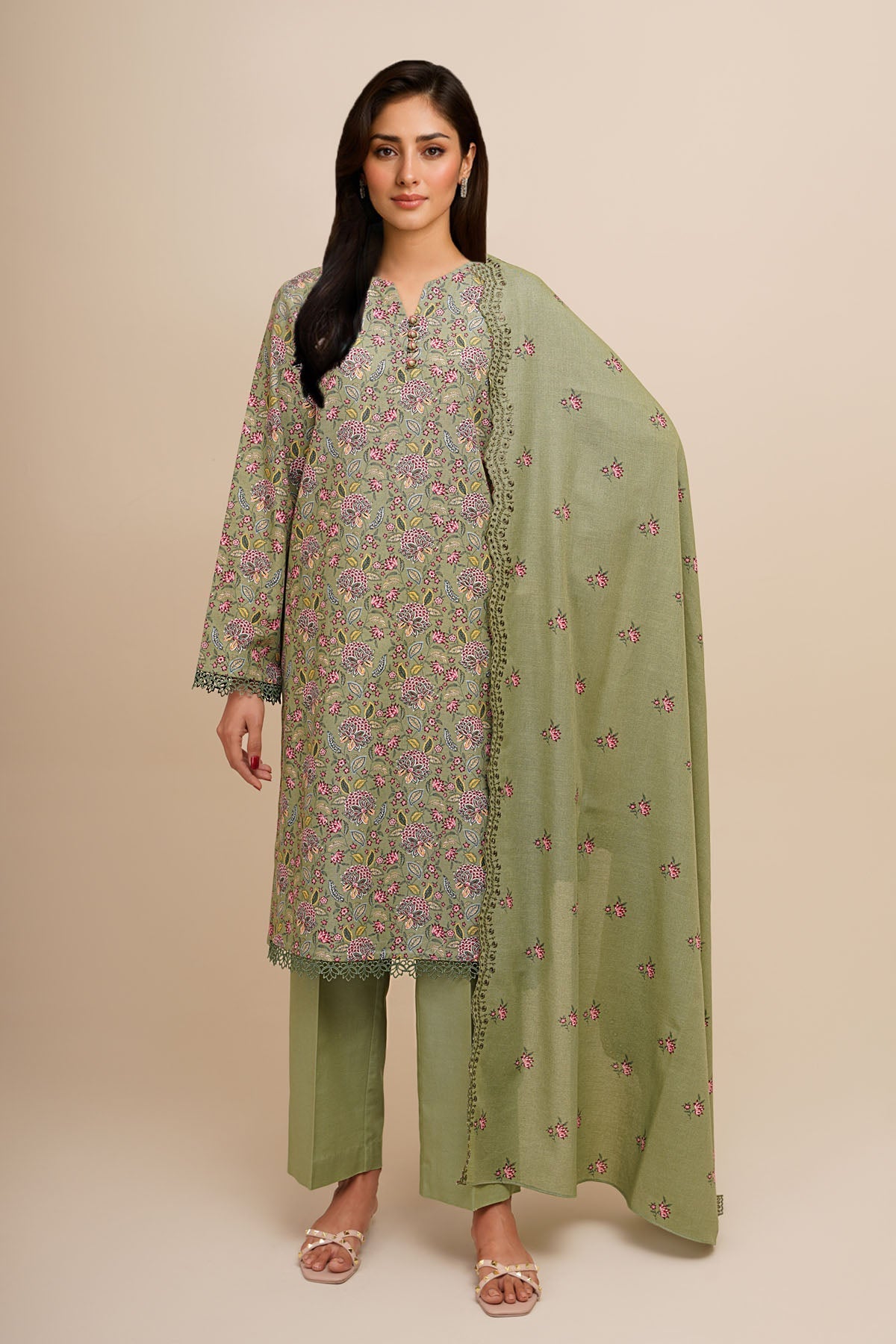 3 Piece - Unstitched - Printed & Embroidered Khaddar Suit - C6457