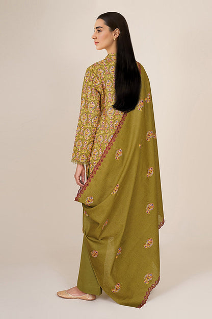 3 Piece - Unstitched - Printed & Embroidered Slub Khaddar Suit - C6459