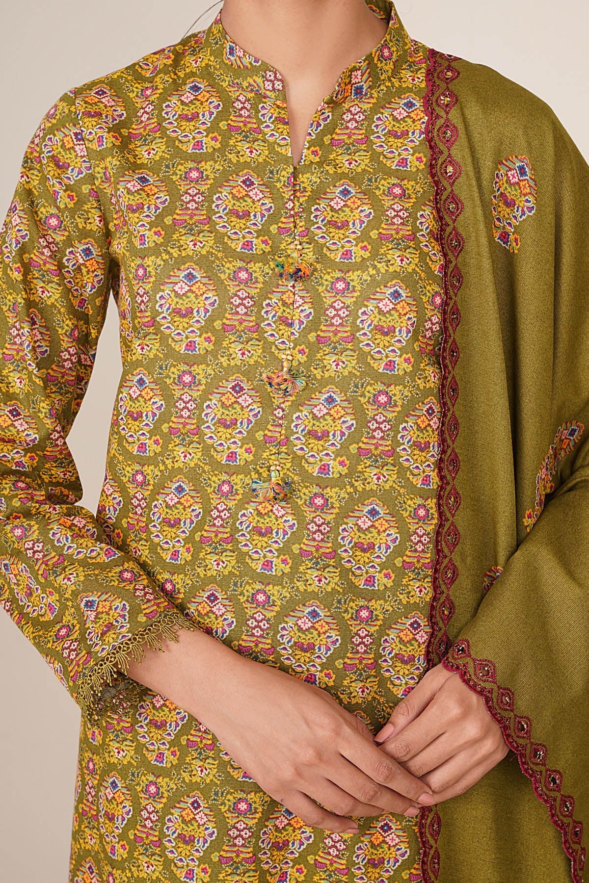 3 Piece - Unstitched - Printed & Embroidered Slub Khaddar Suit - C6459