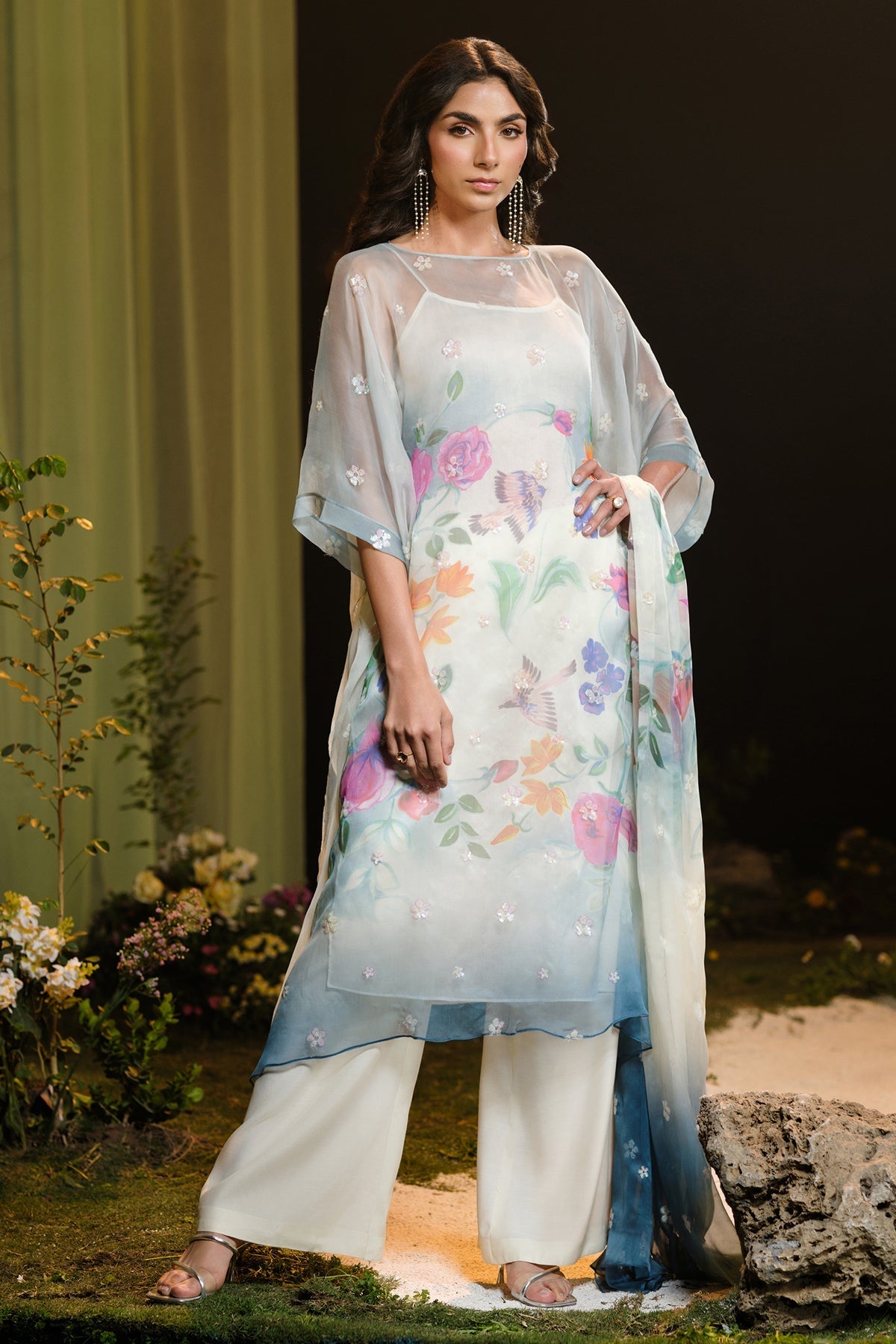 4 Piece - Stitched - Printed & Embroidered Silk Chiffon Suit - MCP1728