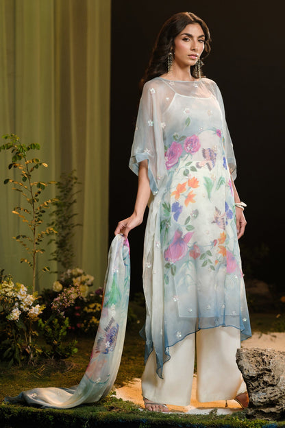 4 Piece - Stitched - Printed & Embroidered Silk Chiffon Suit - MCP1728