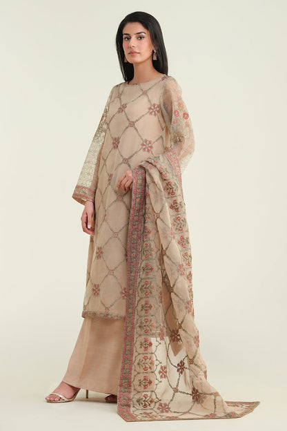 3 Piece - Unstitched - Embroidered & Embellished Pure Organza Suit - E1428-1