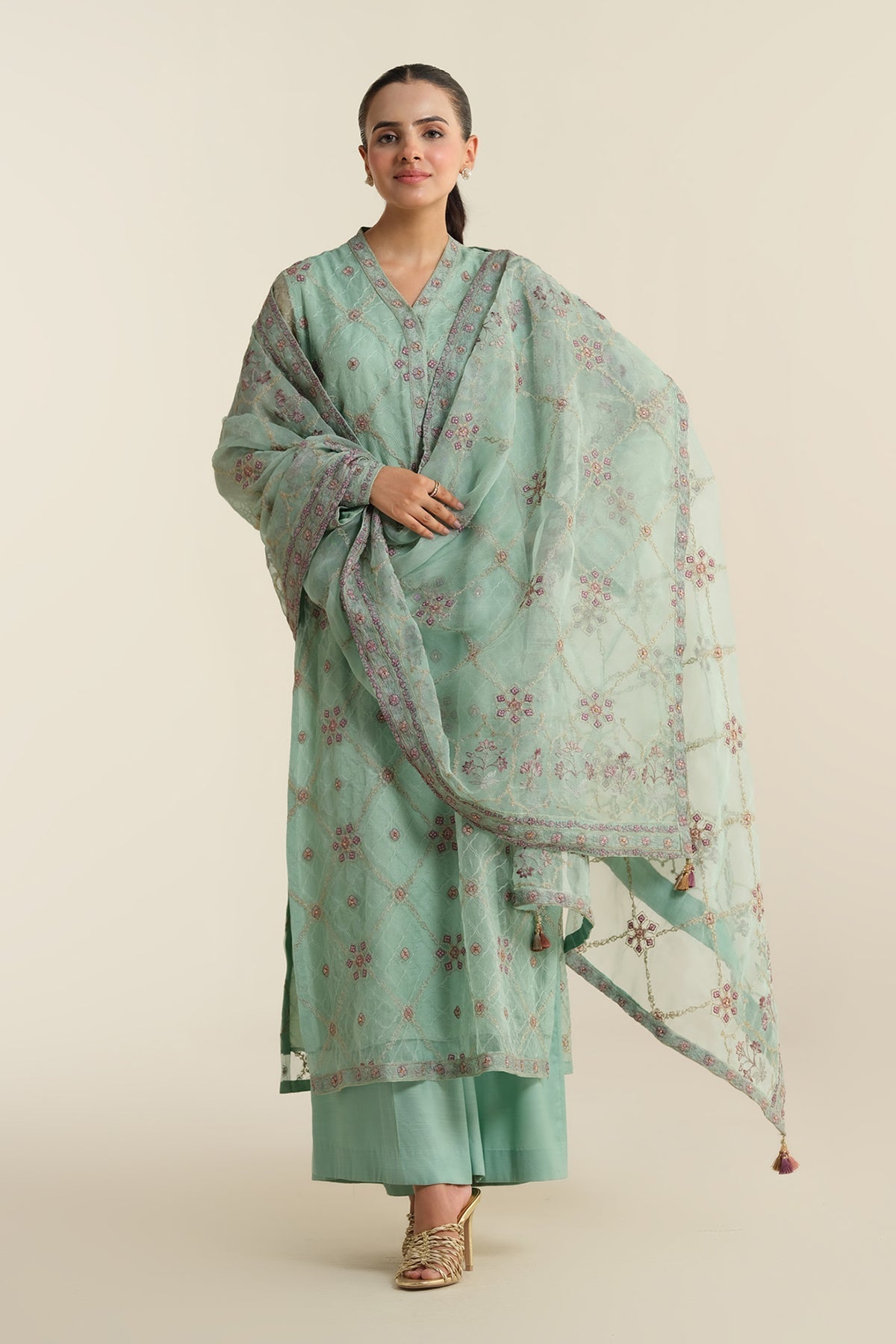 3 Piece - Unstitched - Embellished Pure Organza Suit - E1428-2