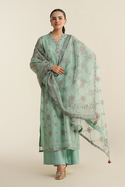 3 Piece - Unstitched - Embellished Pure Organza Suit - E1428-2