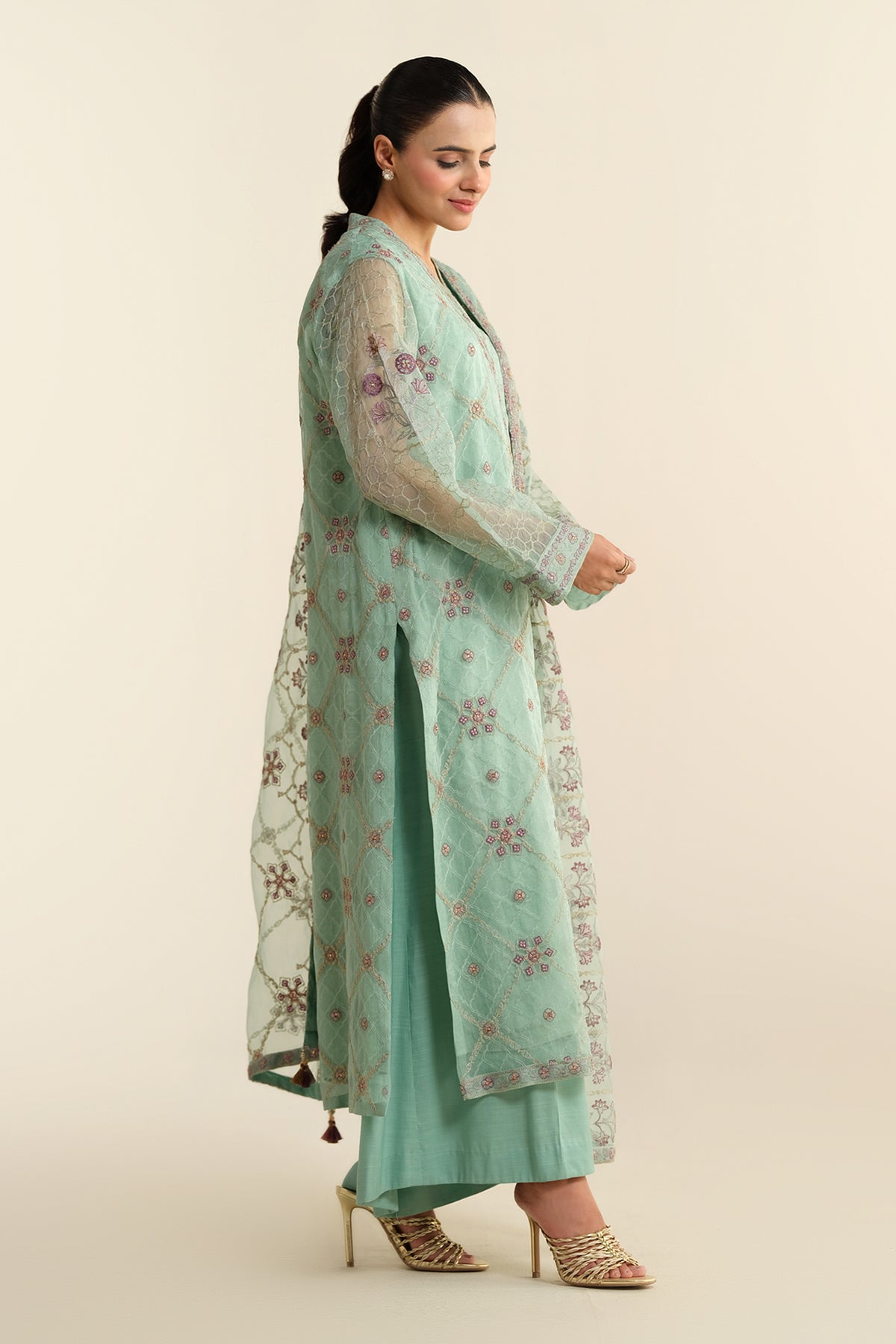 3 Piece - Unstitched - Embellished Pure Organza Suit - E1428-2