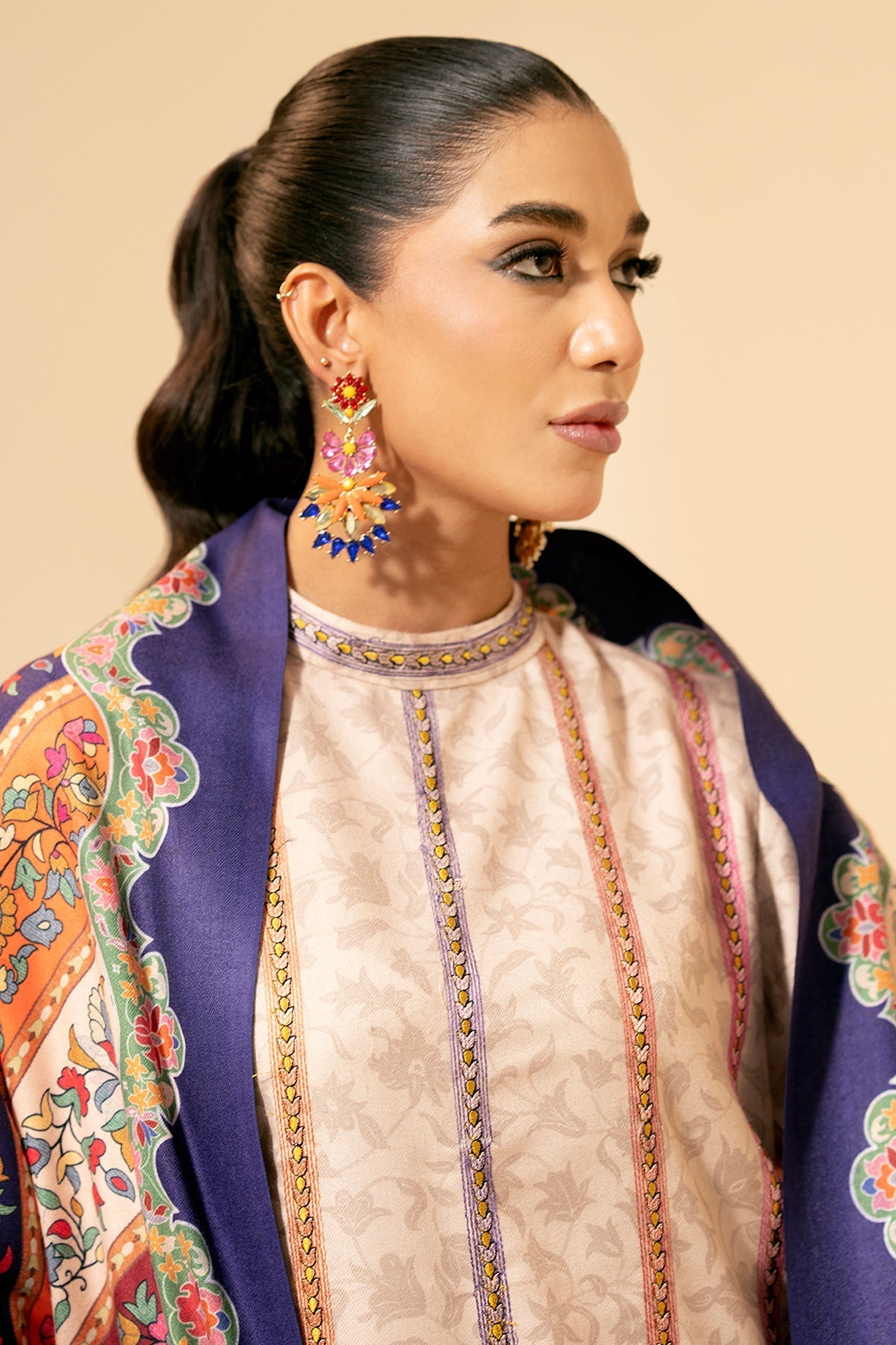 3 Piece - Unstitched - Printed & Embroidered Viscose Wool Suit - E1431