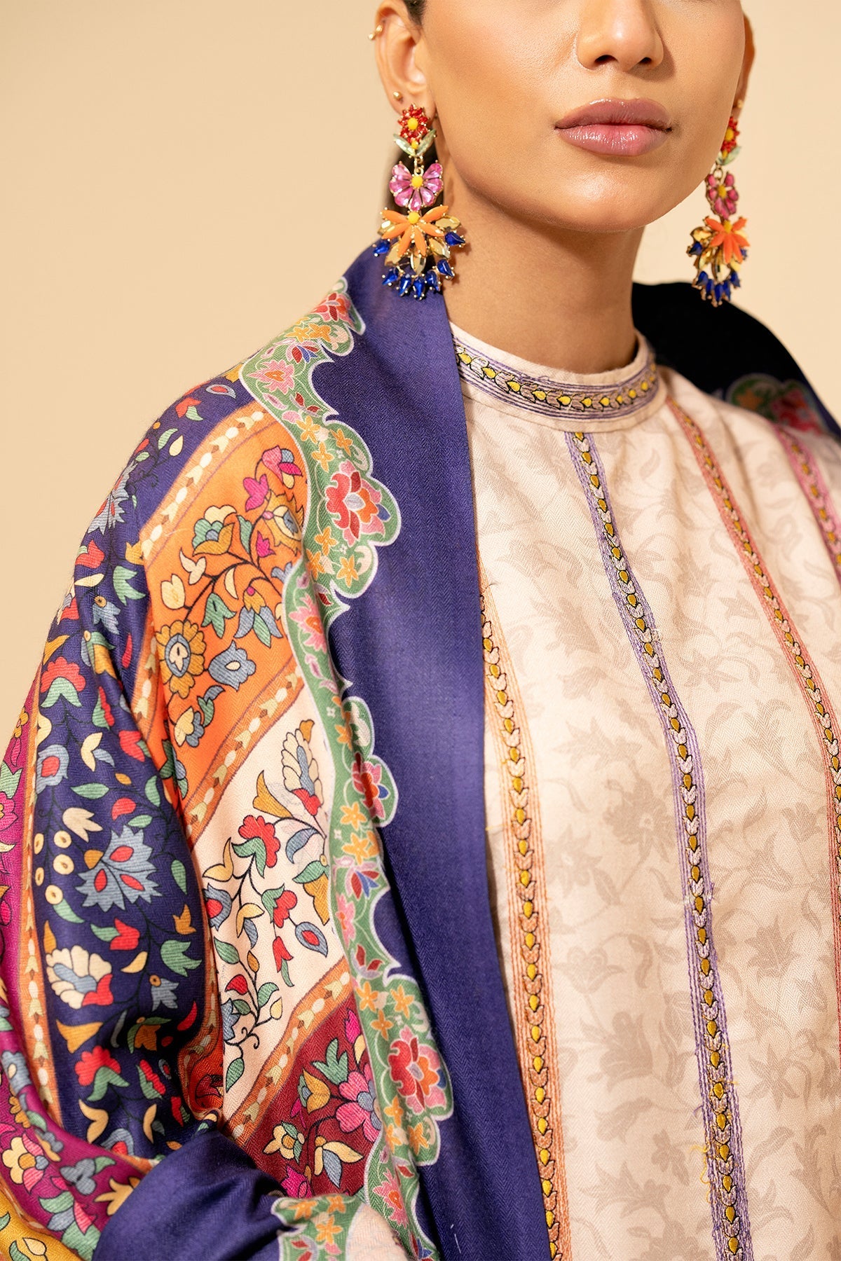 3 Piece - Unstitched - Printed & Embroidered Viscose Wool Suit - E1431