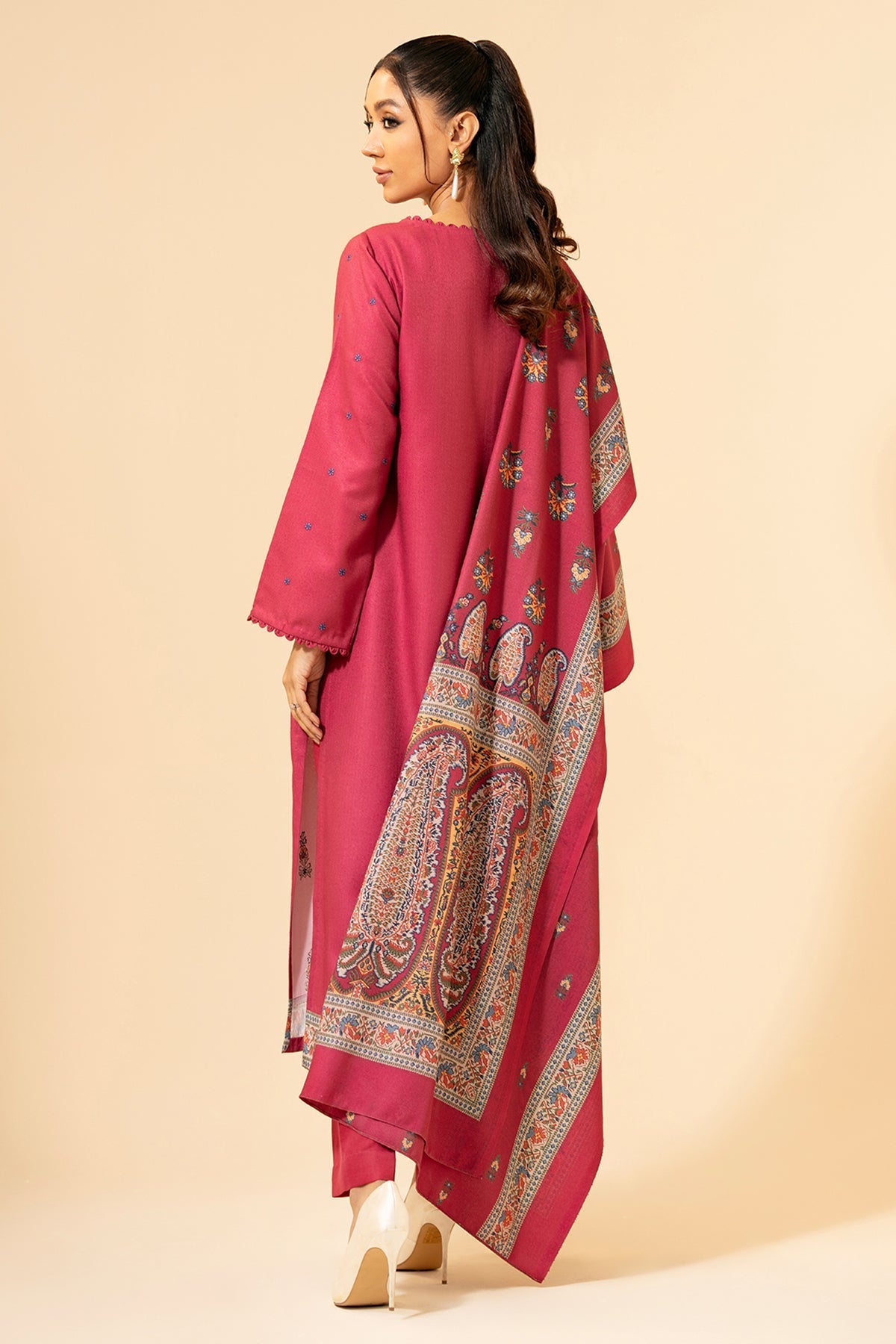 3 Piece - Unstitched - Printed & Embroidered Viscose Wool Suit - E1432