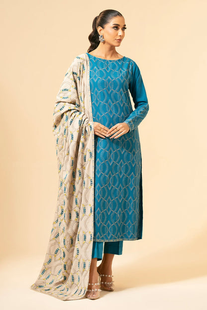 3 Piece - Unstitched - Embroidered Viscose Karandi Suit - E1456