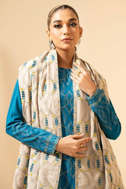 3 Piece - Unstitched - Embroidered Viscose Karandi Suit - E1456