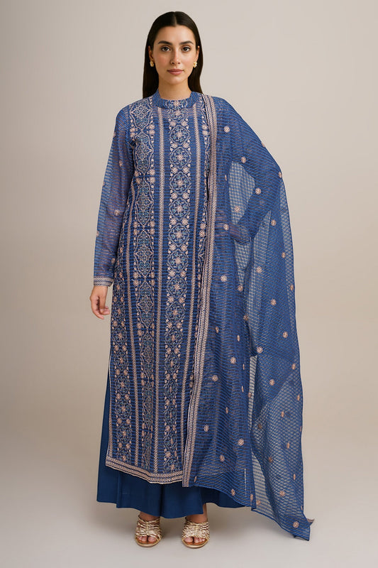 3 Piece - Unstitched - Embroidered Organza Suit - E1683